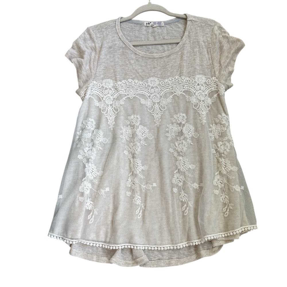 Jolt Oatmeal Colored Knit Top with Lace Overlay Size XL